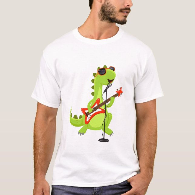 Dinosaur Guitar Player Xmas Sonntag T-Shirt (Vorderseite)
