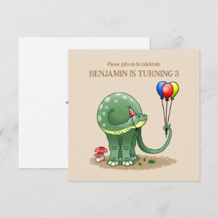 Dinosaur hält Luftballons Geburtstag Einladung