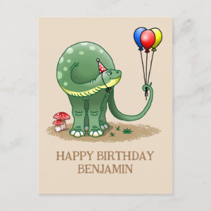 Dinosaur hält Luftballons zum Geburtstag Postkarte