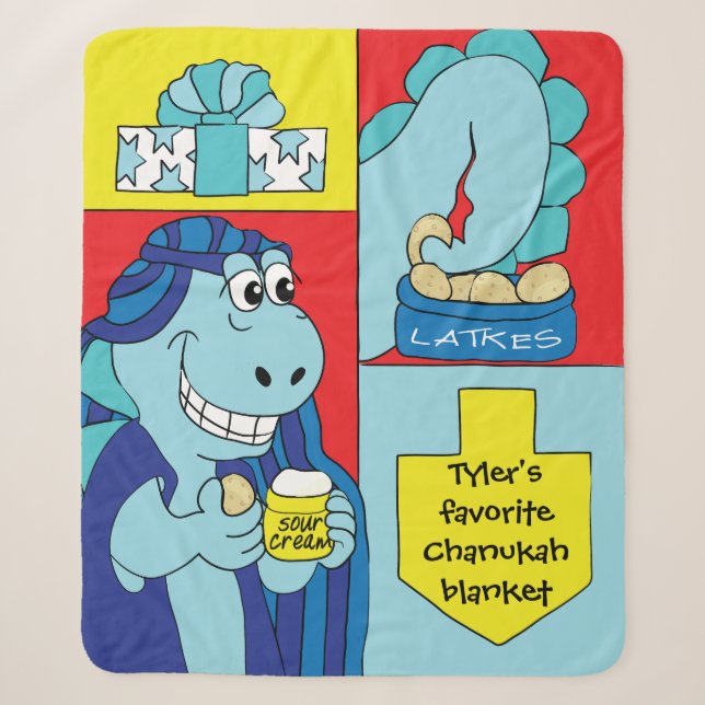 Dinosaur Hanukkah Sherpa Blanket/Mittel Sherpadecke (Vorderseite)
