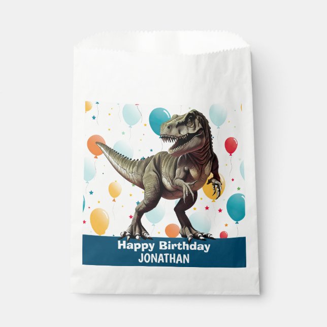 Dinosaur Happy Birthday Blue Geschenktütchen (Vorderseite)