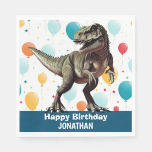 Dinosaur Happy Birthday Blue Serviette