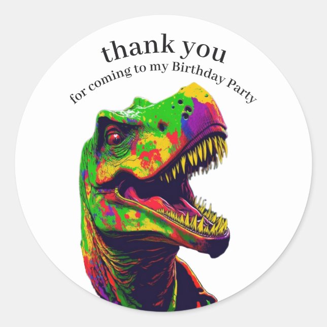 Dinosaur Happy Birthday Boy Vielen Dank Runder Aufkleber (Vorderseite)