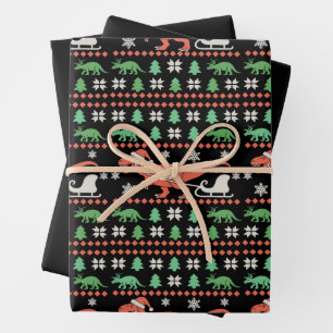 Dinosaur hässlicher Weihnachtspullover T Rex Xmas Geschenkpapier Set