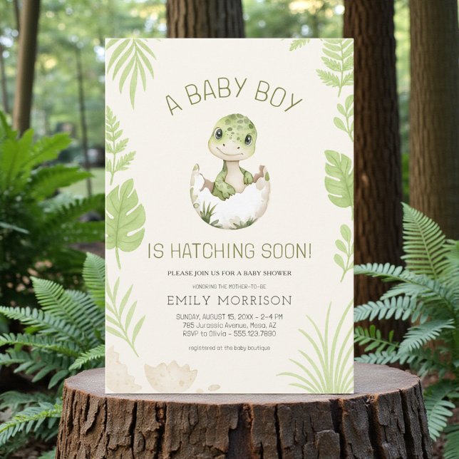 Dinosaur Hatching Soon Baby Boy Shower  Einladung (Von Creator hochgeladen)