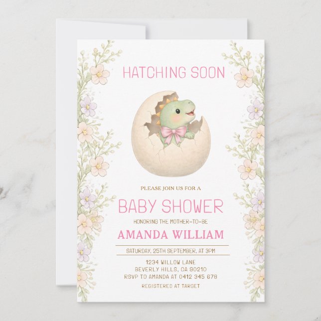 Dinosaur Hatching Soon Baby Shower Invitation Einladung (Vorderseite)
