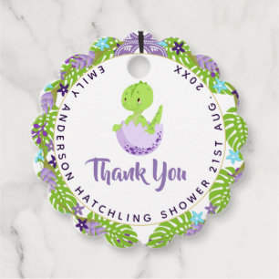 Dinosaur Hatchling Baby Dusche Lila Blue Dank Geschenkanhänger