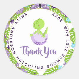 Dinosaur Hatchling Baby Dusche Lila Blue Danke Runder Aufkleber