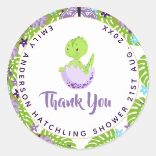 Dinosaur Hatchling Baby Dusche Lila Blue Danke Runder Aufkleber