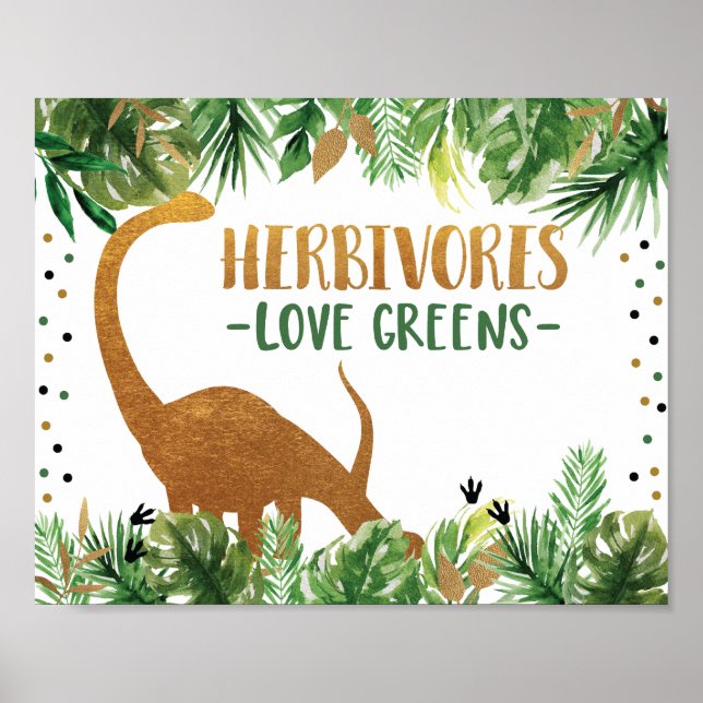 Dinosaur Herbivores Birthday Food Table Sign Poster (Vorne)
