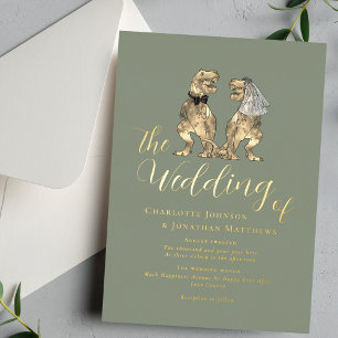Dinosaur-Hochzeit Elegant Hellgrün Gold Folieneinladung