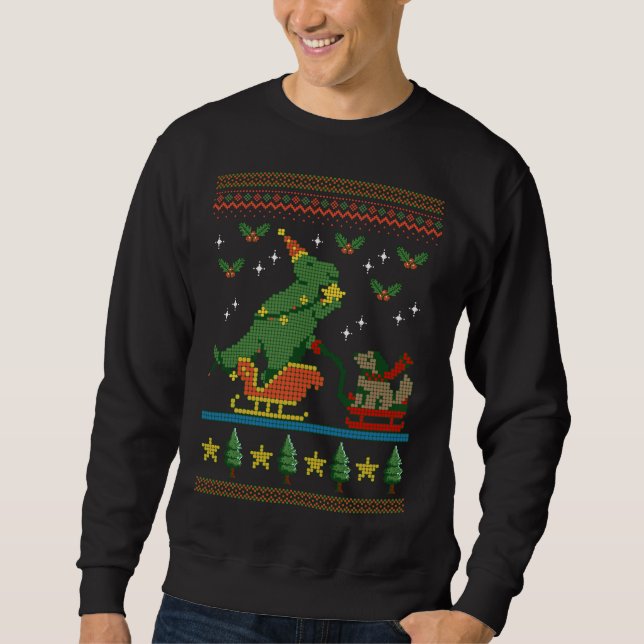 DINOSAUR HUNDE SCHLEIGH REISE UGLY CHRISTMAS TREX SWEATSHIRT (Vorderseite)