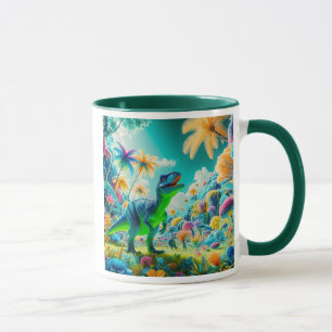Dinosaur in einem bunten prähistorischen Dschungel Tasse