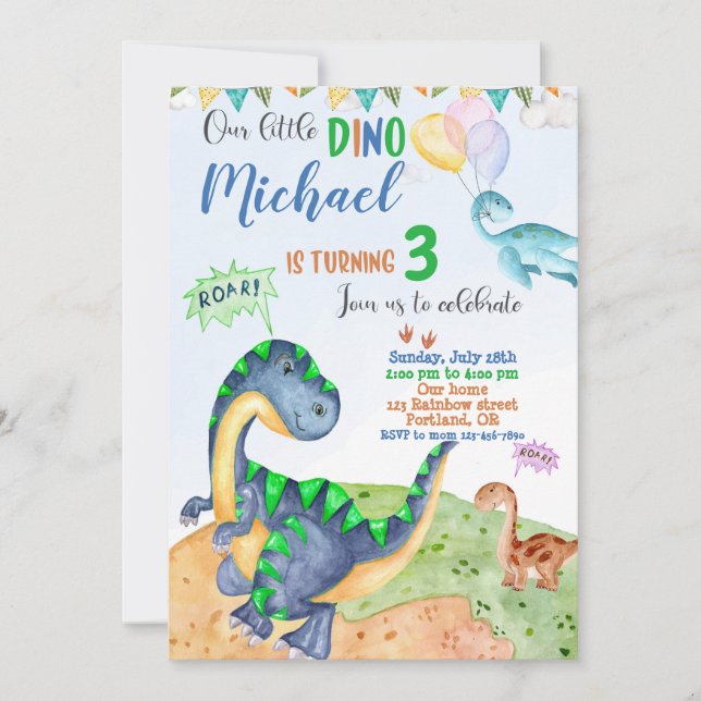 Dinosaur invitation anniversaire Petit invitation  (Devant)