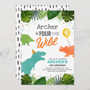 Dinosaur Invitation d'anniversaire Four Ever Wild
