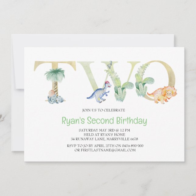Dinosaur Invitation pour le deuxième anniversaire (Devant)