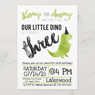 Dinosaur Invitation Stomp et Chomp Troisième anniv
