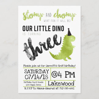 Dinosaur Invitation Stomp et Chomp Troisième anniv