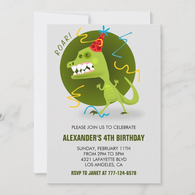 Dinosaur invitations de 4e anniversaire de rex enf (Devant)