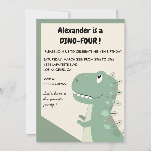 Dinosaur invitations pour 4 ans rex enfants verts (Devant)