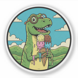 Dinosaur isst Eiscreme Süße prähistorische Leckere Aufkleber