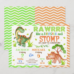 Dinosaur Joint Birthday Einladung für Geschwister