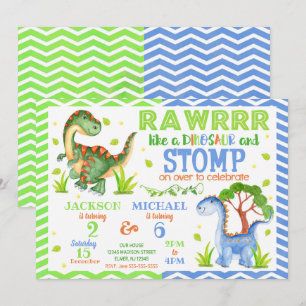 Dinosaur Joint Birthday Einladung für Geschwister