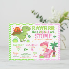 Dinosaur Joint Birthday Invitation for Boy & Girl Einladung
