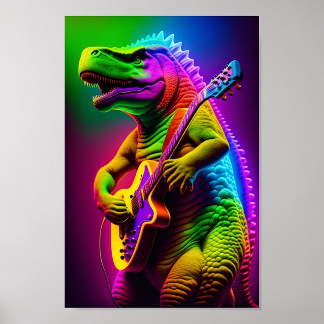 Dinosaur jouer de la guitare imprimé poster (Devant)