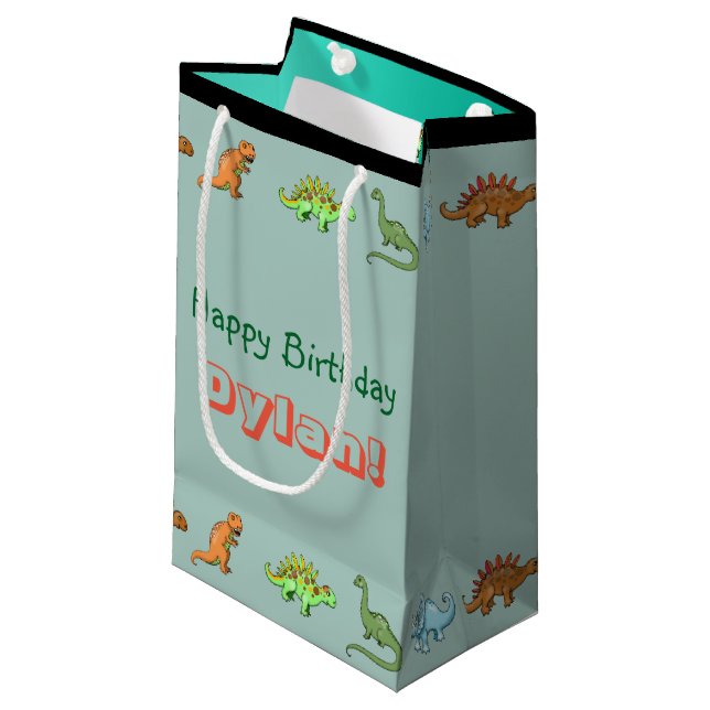 Dinosaur Joyeux Anniversaire Sac Personnalisé (Devant Angle)