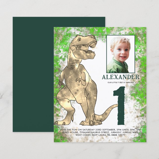 Dinosaur Jungle 1. Geburtstag Party Foto (Vorne/Hinten)