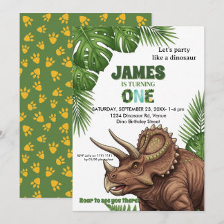 Dinosaur Jungle 1st Birthday Invitation 