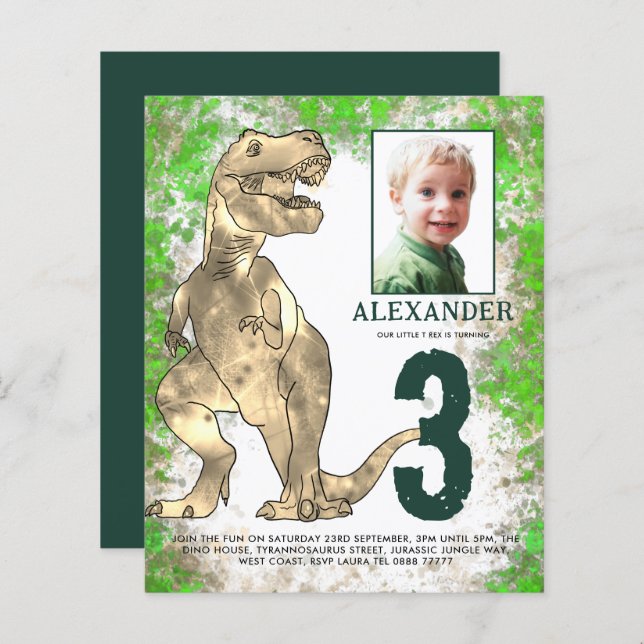 Dinosaur Jungle 3. Geburtstags Party Foto (Vorne/Hinten)