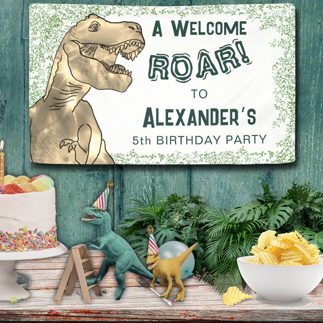 Dinosaur Jungle 5. Geburtstagsparty Willkommen Banner (A Hapy Birthday T-Rex Roar Dinosaur jungle custom 5th birthday party banner)