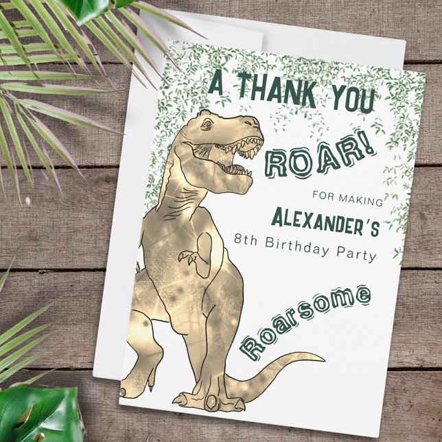 Dinosaur Jungle 8e anniversaire Merci de fête (Dinosaur birthday party custom thank you greetings card T-Rex roar for being roarsome )