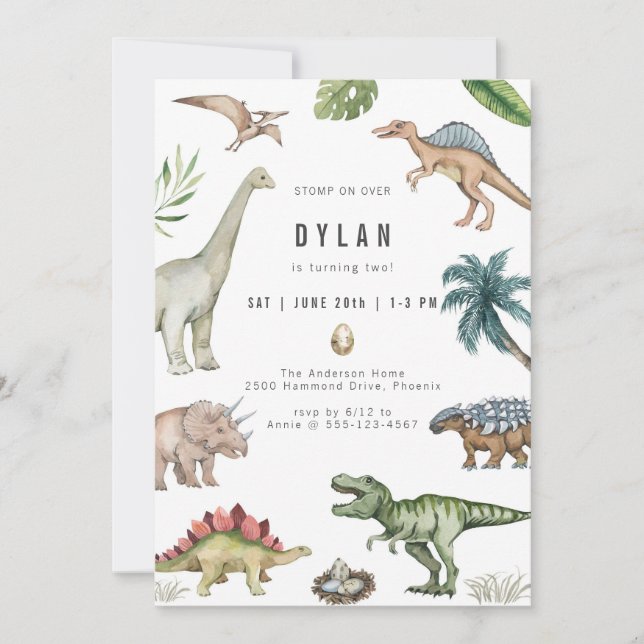 Dinosaur Kids Birthday Party Invitation (Devant)