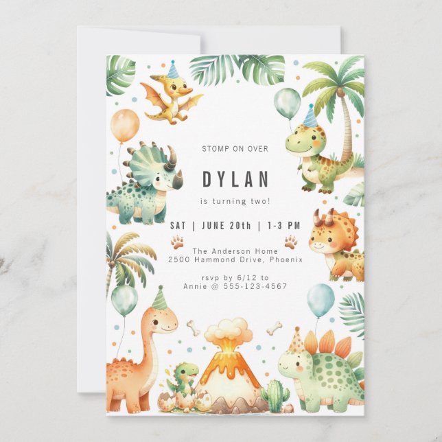 Dinosaur Kids Birthday Party Invitation (Devant)
