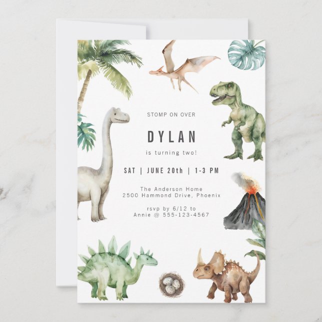 Dinosaur Kids Birthday Party Invitation (Devant)