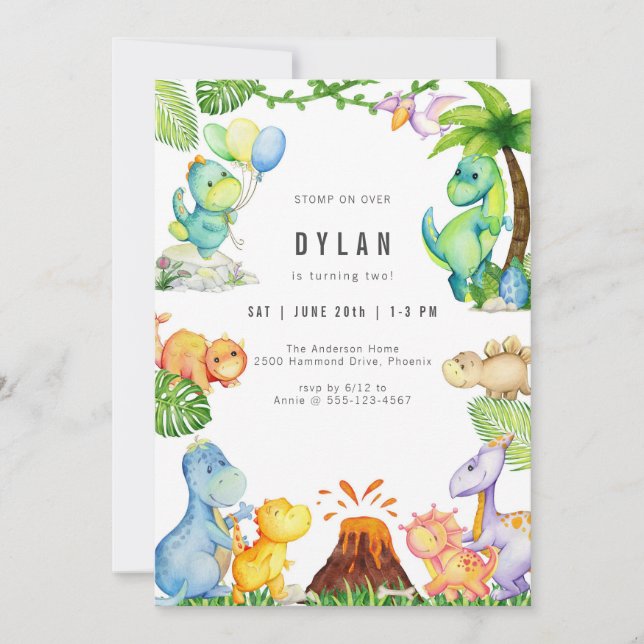 Dinosaur Kids Birthday Party Invitation (Devant)