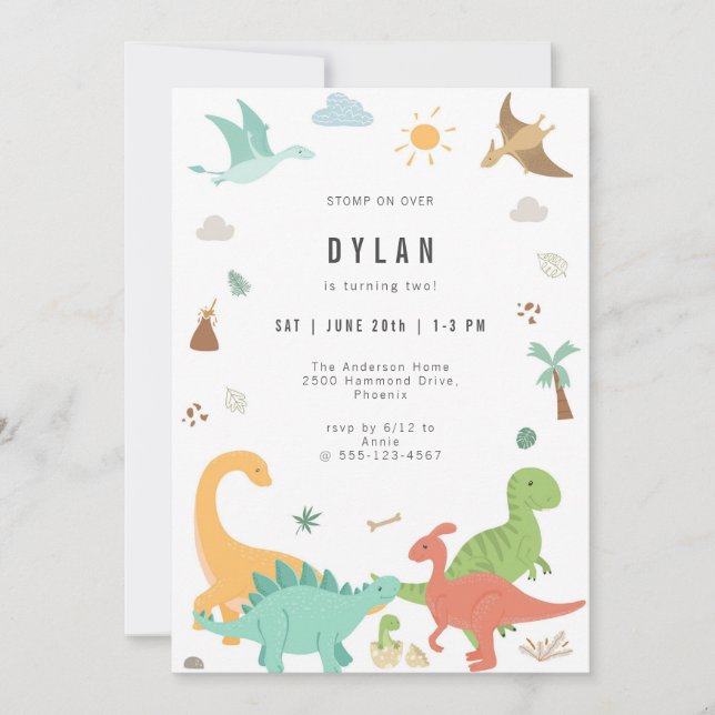 Dinosaur Kids Birthday Party Invitation Einladung (Vorderseite)