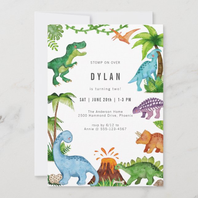 Dinosaur Kids Birthday Party Invitation Einladung (Vorderseite)