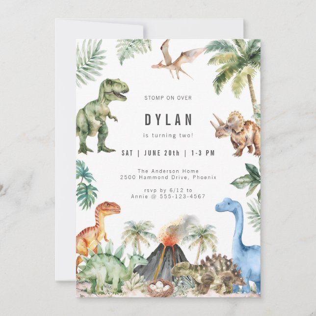 Dinosaur Kids Birthday Party Invitation Einladung (Vorderseite)