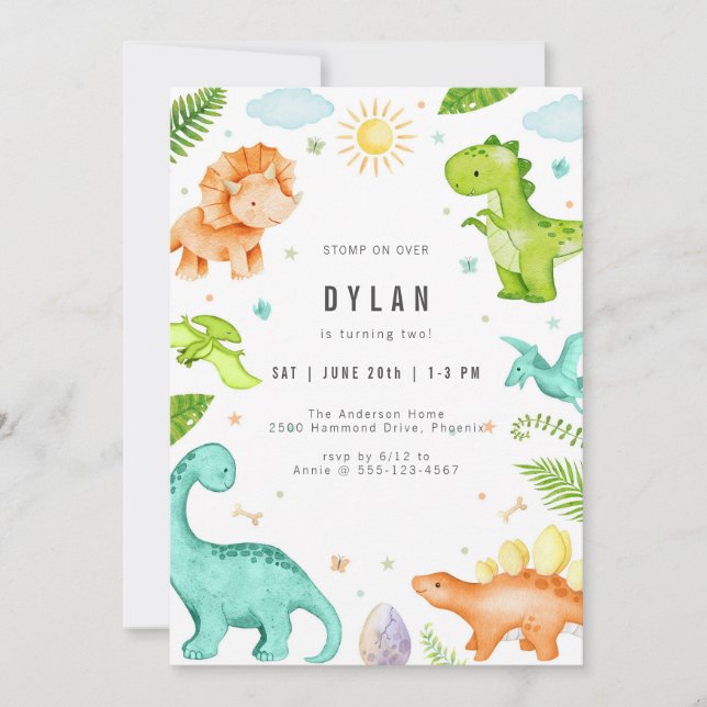 Dinosaur Kids Birthday Party Invitation Einladung (Vorderseite)