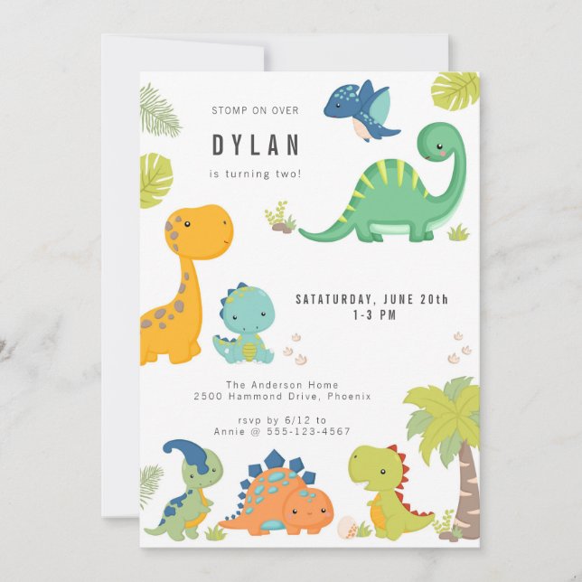 Dinosaur Kids Birthday Party Invitation Einladung (Vorderseite)