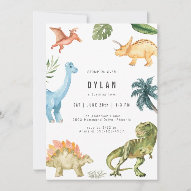Dinosaur Kids Birthday Party Invitation Einladung (Vorderseite)