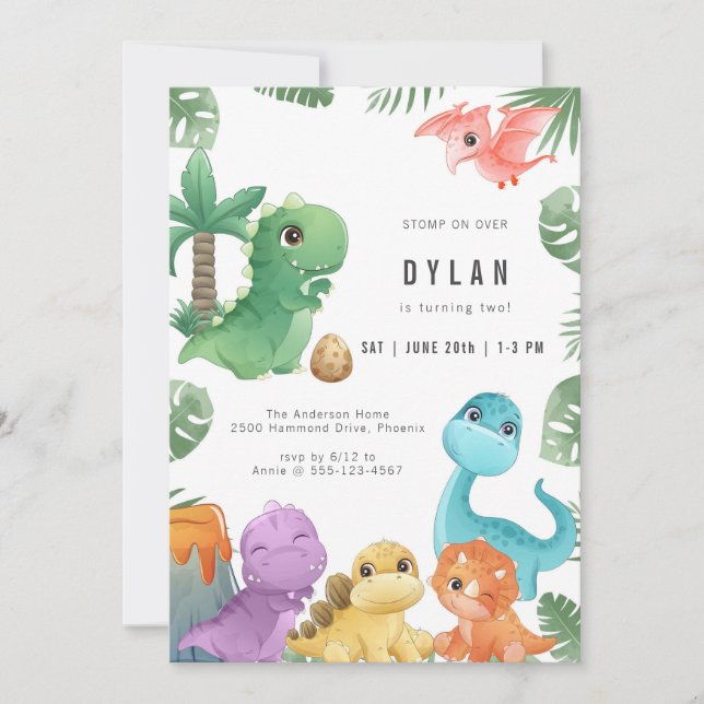 Dinosaur Kids Birthday Party Invitation Einladung (Vorderseite)