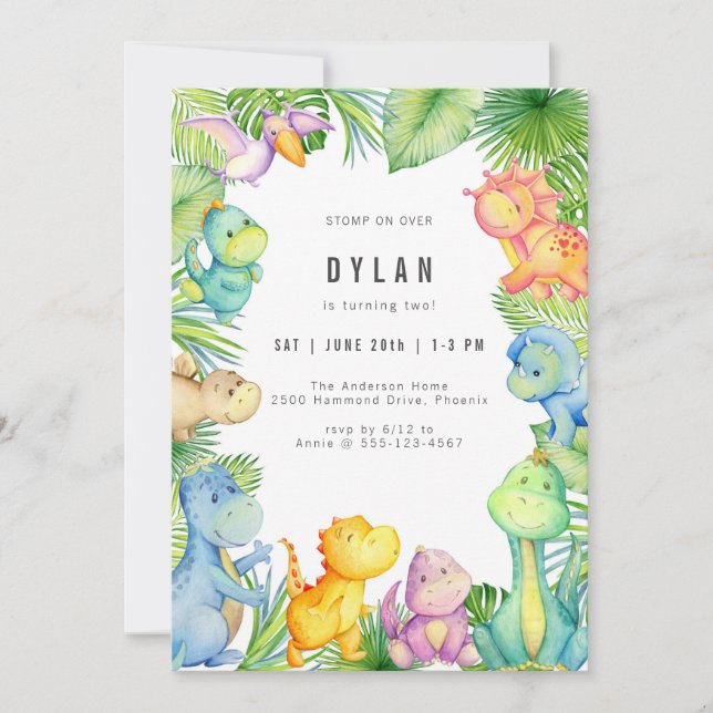 Dinosaur Kids Birthday Party Invitation Einladung (Vorderseite)