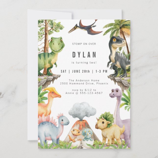 Dinosaur Kids Birthday Party Invitation Einladung (Vorderseite)