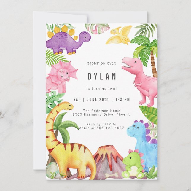Dinosaur Kids Birthday Party Invitation Einladung (Vorderseite)