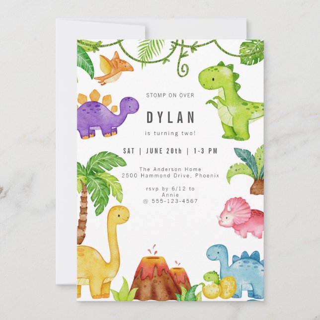 Dinosaur Kids Birthday Party Invitation Einladung (Vorderseite)